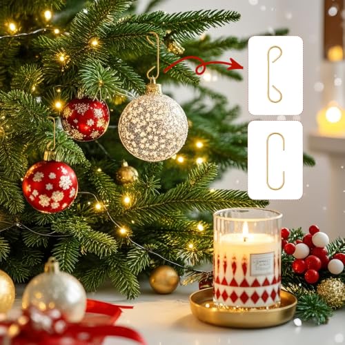 Gold Ornament Hooks 100 Pcs with Storage Box for Christmas Tree Decorations