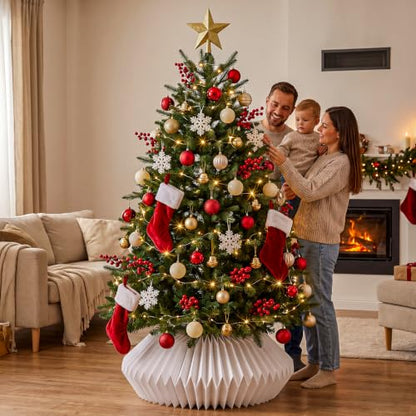 Foldable Paper Christmas Tree Collar - Honeycomb Xmas Tree Ring Basket, Gold, 23-26 Inch Diameter