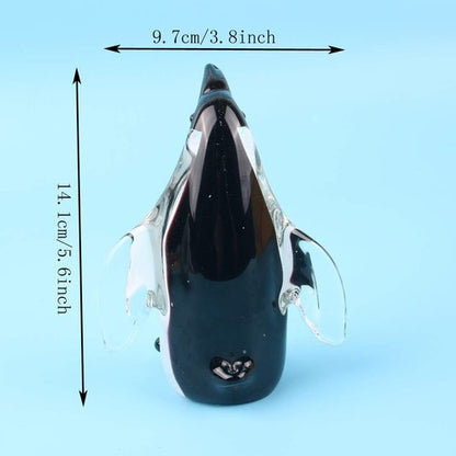 Hophen Glass Penguin Figurine - Handmade Crystal Sculpture | Collectible Desk Decoration (White & Black)