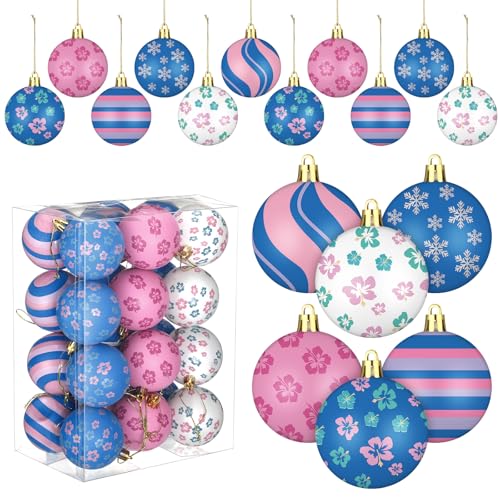 Christmas Tree Ball Ornaments Set - Cartoon Hanging Plastic Holiday Decor - Flower Variation