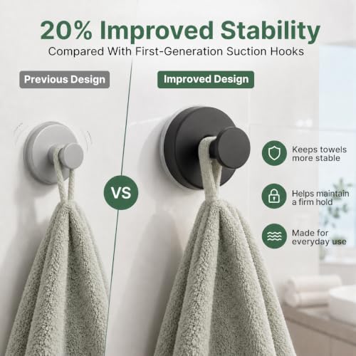 Heavy Duty Suction Cup Hooks 6 Pack - Removable Bathroom Hooks, Black