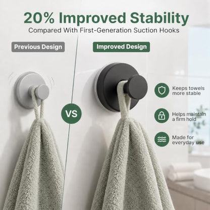 Heavy Duty Suction Cup Hooks 6 Pack - Removable Bathroom Hooks, Black