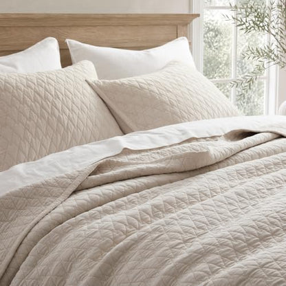 King Size Bamboo Viscose Quilt Set Beige - Cooling, Soft & Durable Bedding