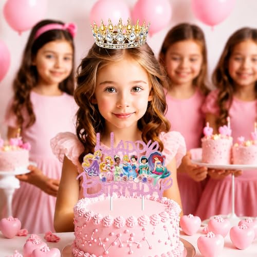 Princess Cake Topper - Pink Glitter Birthday Cake Decoration for Girls