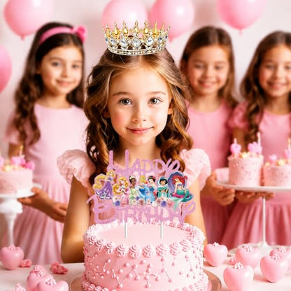 Princess Cake Topper - Pink Glitter Birthday Cake Decoration for Girls