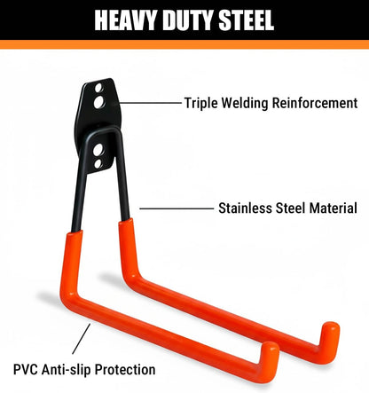 WMK Heavy Duty Garage Hooks - 7.3'' Wall Mount Storage Solution for Tools, Bikes & Ladders | 6 Pack (Orange)