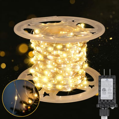 FairyGlim Silver Wire 100FT 300LED Christmas String Lights Indoor Outdoor