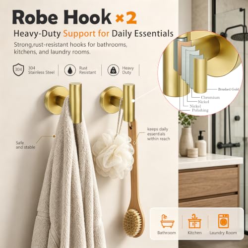 Brushed Gold Bathroom Hardware Set - 24 Inch Towel Rack & Toilet Paper Holder