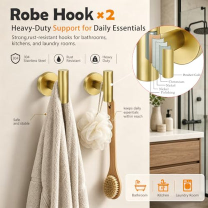 Brushed Gold Bathroom Hardware Set - 24 Inch Towel Rack & Toilet Paper Holder