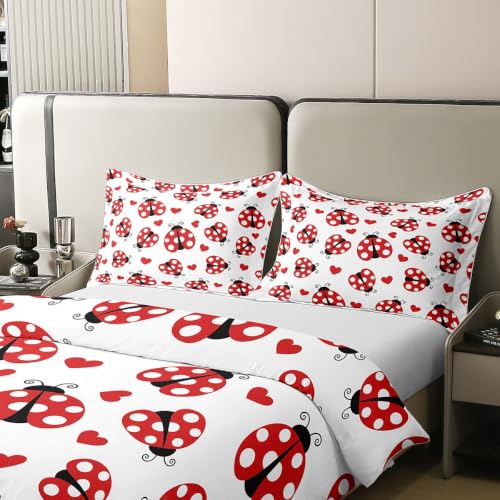 Red Ladybug Twin Bedding Set - Cotton Duvet Cover & Pillowcase, Girl Kids Room Decor