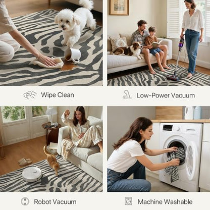 Indoor Zebra Rug 2x3 Small Entryway Door Mat - Grey & Beige Washable