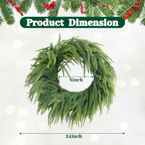 Artificial Christmas Wreath 24 Inch Norfolk Pine with Mix Green Branches - 2 Pieces