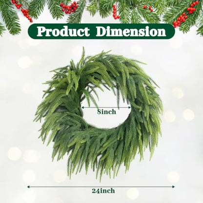 Artificial Christmas Wreath 24 Inch Norfolk Pine with Mix Green Branches - 2 Pieces