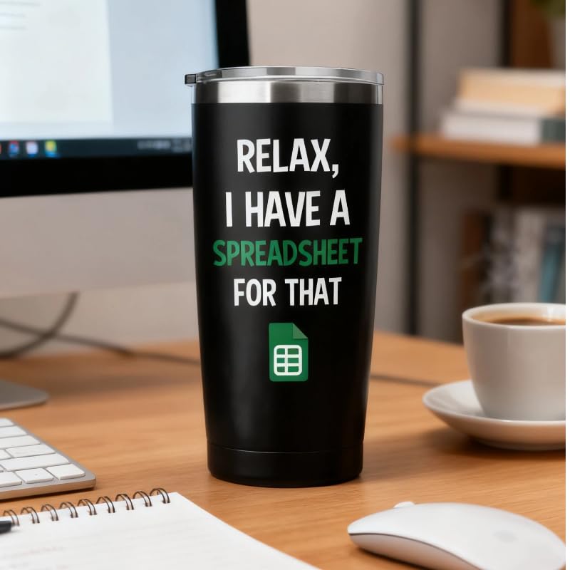 Spreadsheet Tumbler - 20oz Insulated Stainless Steel Mug for Accountants - Funny Gift for Boss, Coworker, Mentor