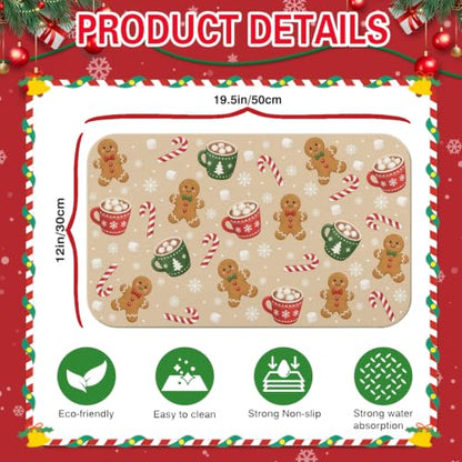 Beige Christmas Gingerbread Coffee Mat 19x12 Inches Anti-Slip Absorbent Counter Protector