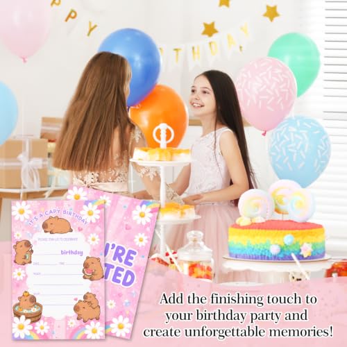 Pink Daisy Birthday Invitations Set - 20 Cards with Envelopes