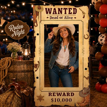 5.6Ft Western Wanted Poster Photo Booth Prop Stand Up - Cowboy Party Decor