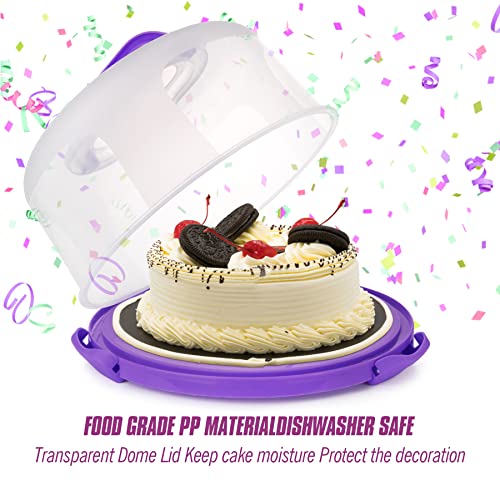 Zoofen Cake Carrier with Handle 10in Cake Stand Purple Cake Holder Cover Round Container for 10in or Less Size