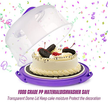 Zoofen Cake Carrier with Handle 10in Cake Stand Purple Cake Holder Cover Round Container for 10in or Less Size