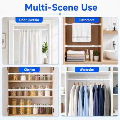 Mini Tension Curtain Rod 10-15 Inch White No-Drill Install for Windows & Closets