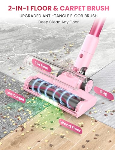Dzaki Cordless Stick Vacuum Cleaner 650W 55KPa, Cranberry - Pet Hair & Floor Cleaner