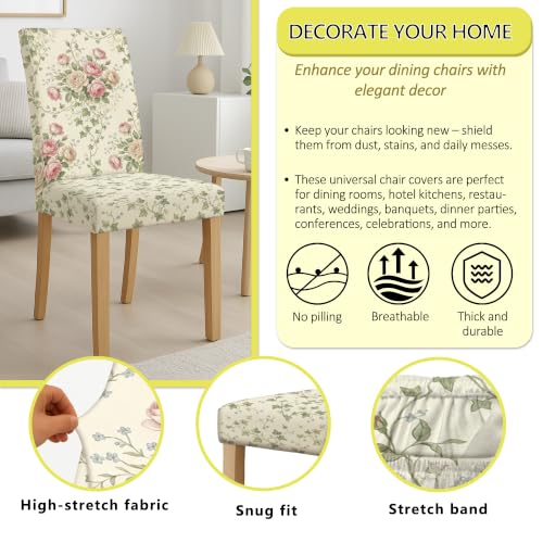 Cream Rose Chair Cover for Dining Chairs Vintage Floral Spring Washable Slipcover 1PCS