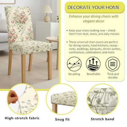 Cream Rose Chair Cover for Dining Chairs Vintage Floral Spring Washable Slipcover 1PCS