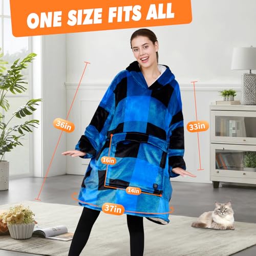 Heated Hoodie Blanket for Women Black-Blue USB Wearable Heated Blanket with 3 Levels