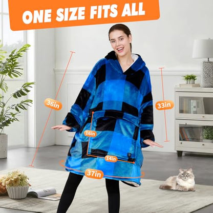 Heated Hoodie Blanket for Women Black-Blue USB Wearable Heated Blanket with 3 Levels