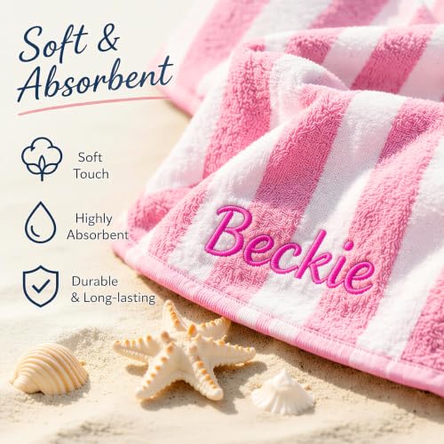 Personalized Embroidered Striped Beach Towel for Adults Kids - 2 Sizes