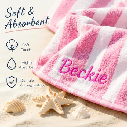 Personalized Embroidered Striped Beach Towel for Adults Kids - 2 Sizes