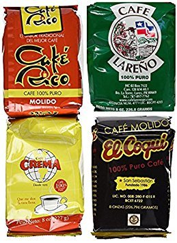 Puerto Rican Variety Pack Ground Coffee - 4 Local Favorites in 8 Ounce Bags (Lareno, Rico, Coqui and Crema)