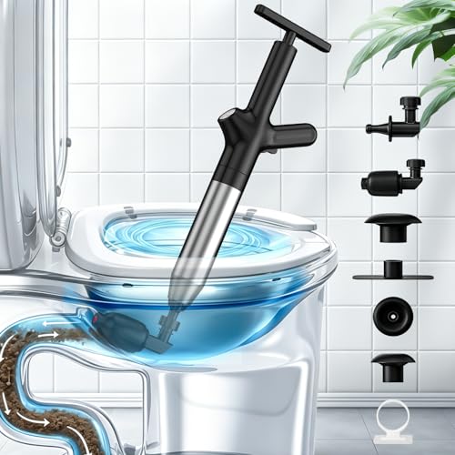 High Pressure Toilet Plunger - Heavy Duty Bathroom Unclogger - Dark Black