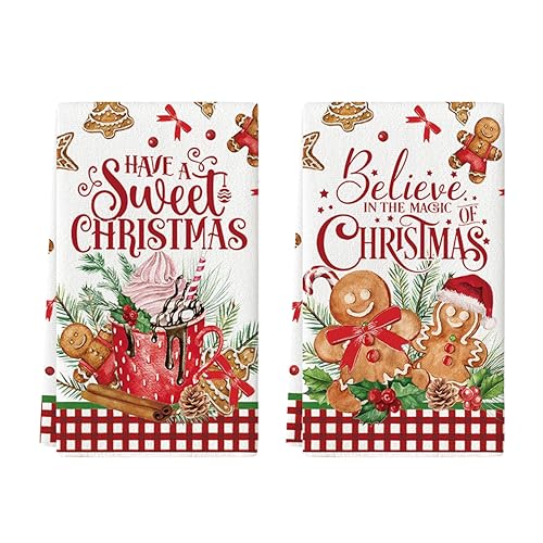 Christmas Kitchen Towels Set of 2 - 18x26 Inch Soft Absorbent Dish Towels