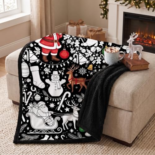 Kids DIY Christmas Blanket with 24 Markers - 51x59 Inches Black Sherpa Fleece