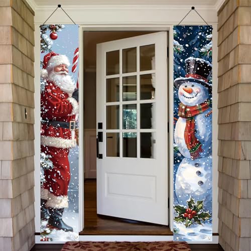 Christmas Porch Banner Santa and Snowman Set 71x12 Inch Holiday Door Decorations