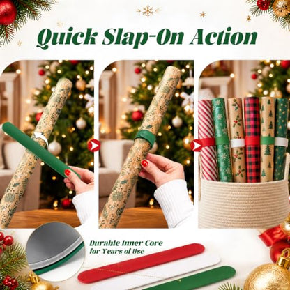 12-Pack Wrapping Paper Roll Holders Silicone Bands Holiday Organizer