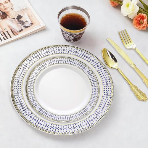 Heavy Duty Disposable Plastic Plates Set 175pcs for Parties & Events - B