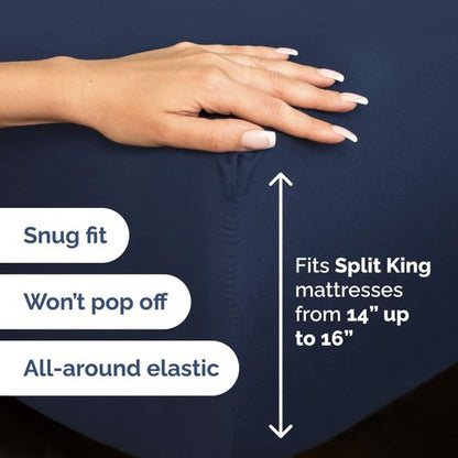 Flex Top Split Head King Sheet Set - Comfy Cooling Bed Sheets for Luxurious Sleep | Deep Pocket Navy Blue