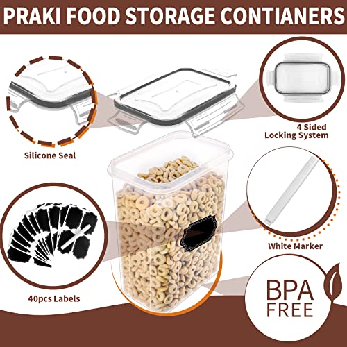 PRAKI Airtight Food Storage Containers Set with Lids - 24 PCS, BPA Free Kitchen and Pantry Organization, Plastic Leak-proof Canisters for Cereal Flour & Sugar - Labels & Marker(Grey0