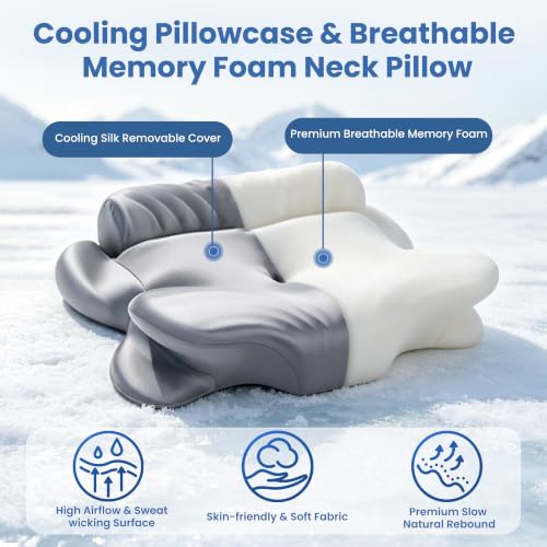 Kurcodw Grey Cervical Pillow for Neck Pain Relief & Side Sleepers 2-in-1 Support