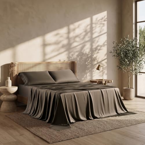 EverGrace King Size Rayon from Bamboo Sheet Set - Dark Brown, 400 Thread Count