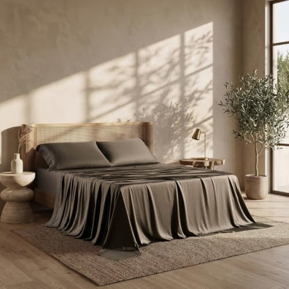 EverGrace King Size Rayon from Bamboo Sheet Set - Dark Brown, 400 Thread Count