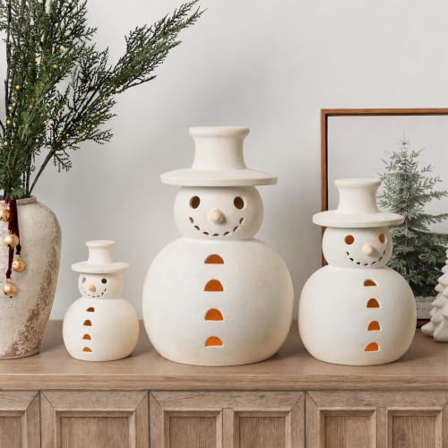 Small Handmade Terracotta Snowman Figurine - Rustic Christmas Decor
