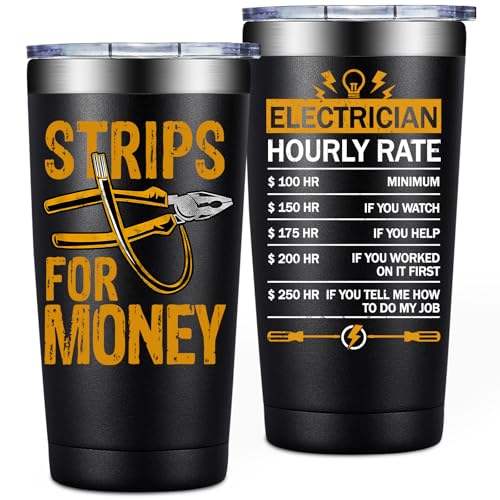 Electrician Gifts Tumbler - 20oz Metal Insulated Cup with Black Design - Variation of THIS listing