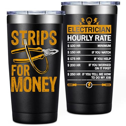 Electrician Gifts Tumbler - 20oz Metal Insulated Cup with Black Design - Variation of THIS listing