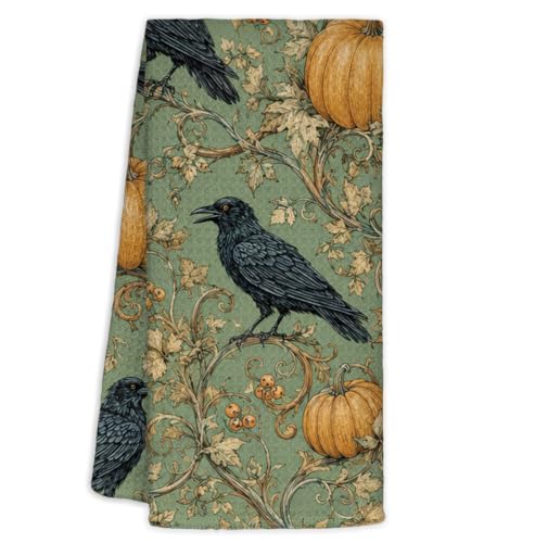 Black Crow Halloween Kitchen Bathroom Towel - 16x24in Decorative Hand Towel Variation