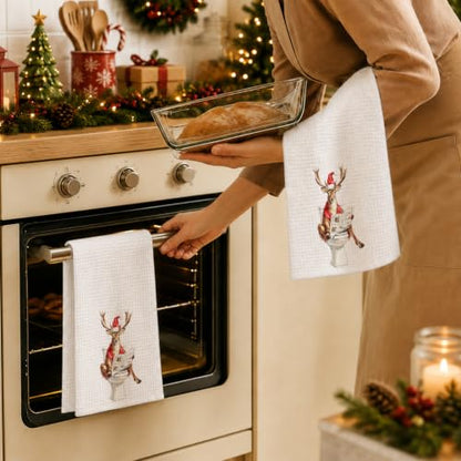 Christmas Reindeer Hand Towels for Bathroom 16x24 - Holiday Decor