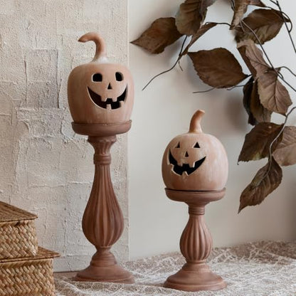 Halloween Fall Pumpkin Decor Tealight Holders, Jack O Lantern Set, Terracotta