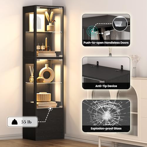 Display Cabinet with Glass Doors RGB Lighting & Bottom Storage - Black - Variation of THIS listing